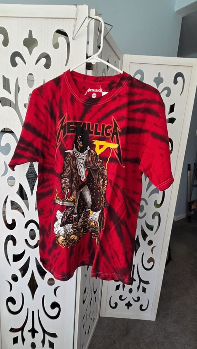 Metallica Unforgiven Tie Dye Band Tee Red Black Graphic Shirt MD NWT